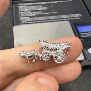 Sterling Silver Oxen and Wagon Charm